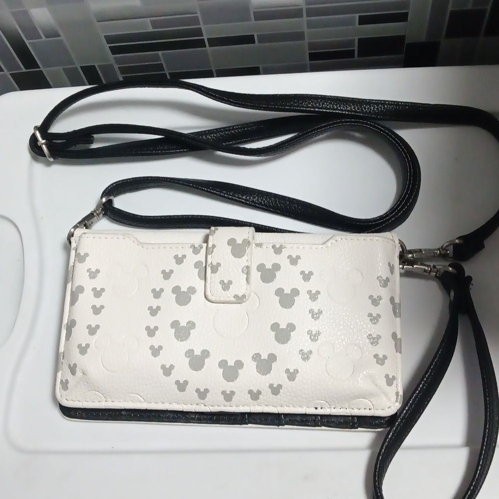 Disney Park Mickey Icon Gray Crossbody Wallet Bag